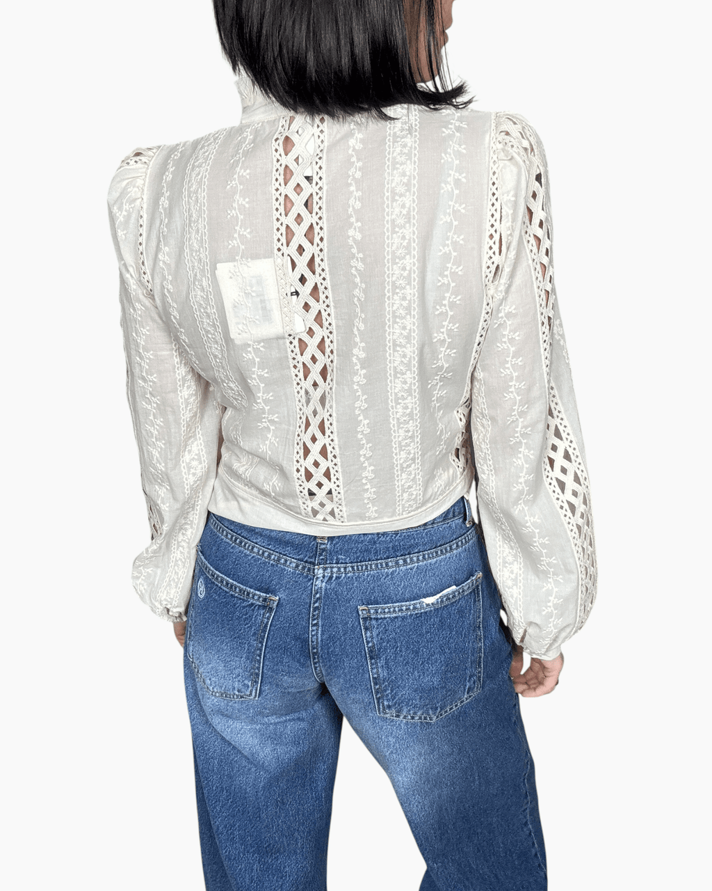 CAMICIA CON PIZZO E RICAMI AVORIO TENSIONE IN - XE BLU ABBIGLIAMENTO