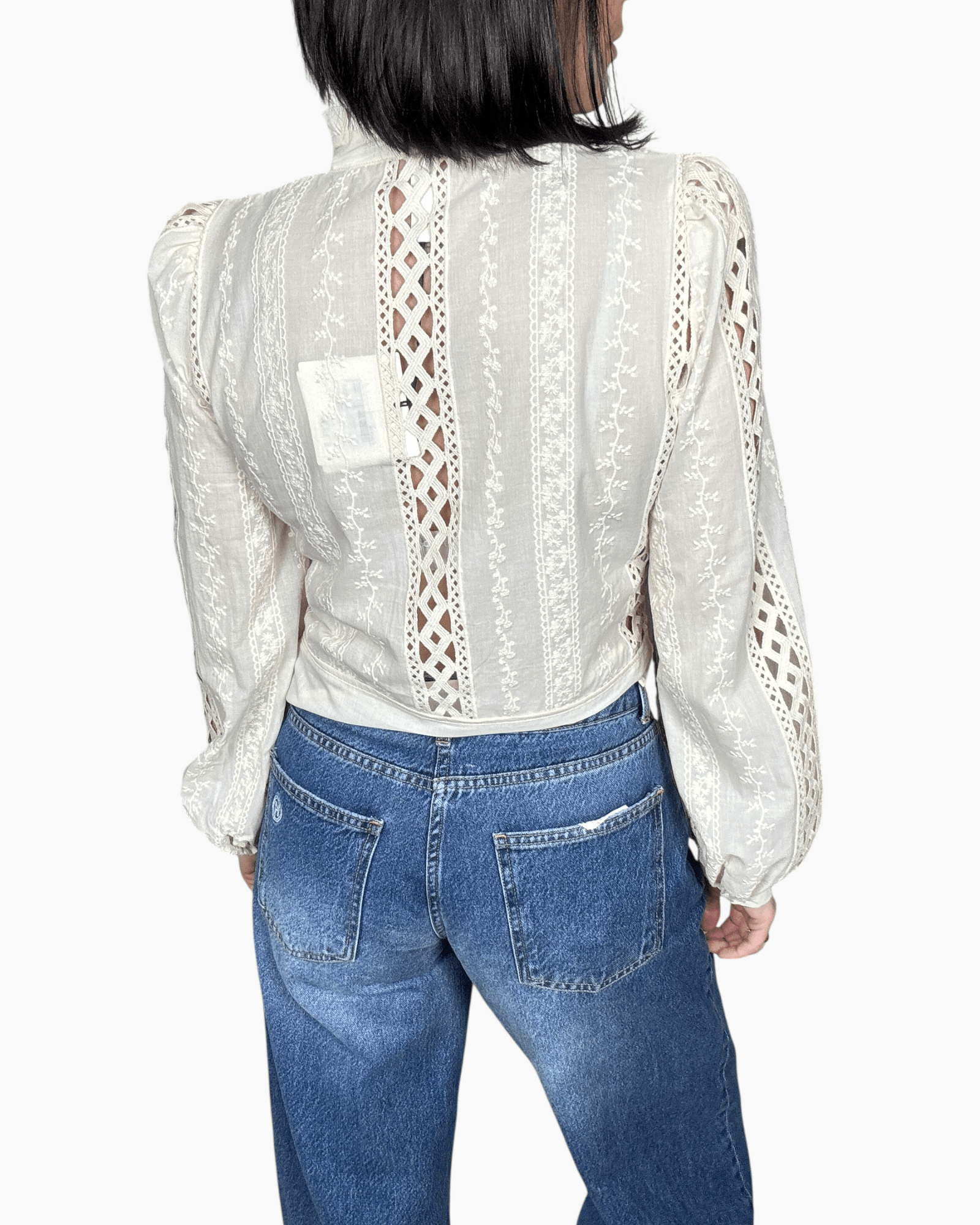 CAMICIA CON PIZZO E RICAMI AVORIO TENSIONE IN - XE BLU ABBIGLIAMENTO