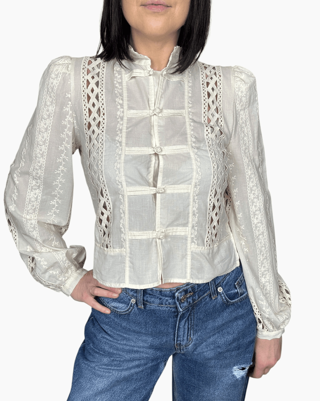 CAMICIA CON PIZZO E RICAMI AVORIO TENSIONE IN - XE BLU ABBIGLIAMENTO