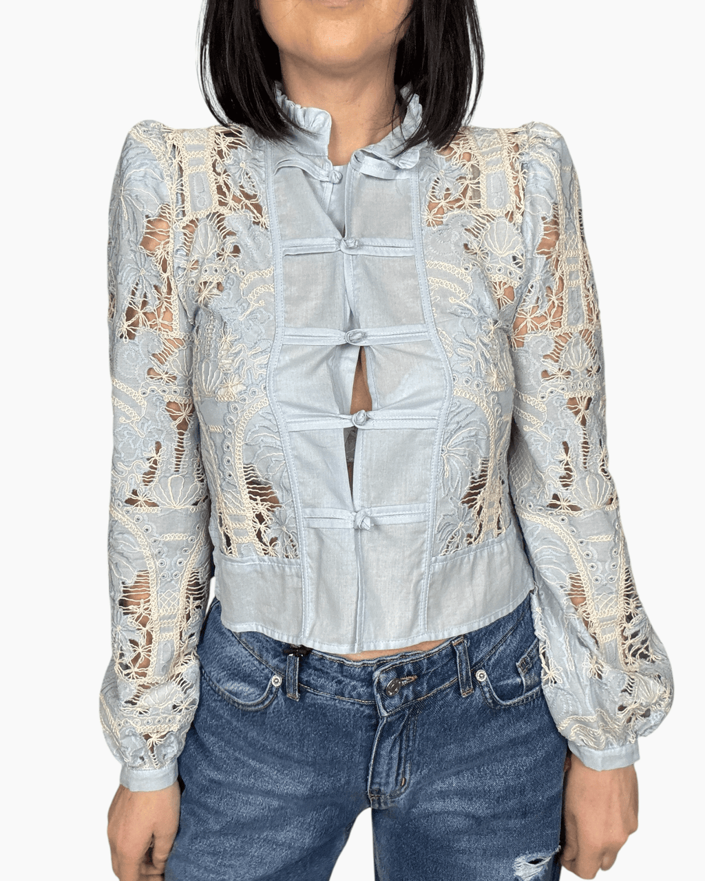 CAMICIA CON INSERTO IN PIZZO MACRAME' TENSIONE IN - XE BLU ABBIGLIAMENTO