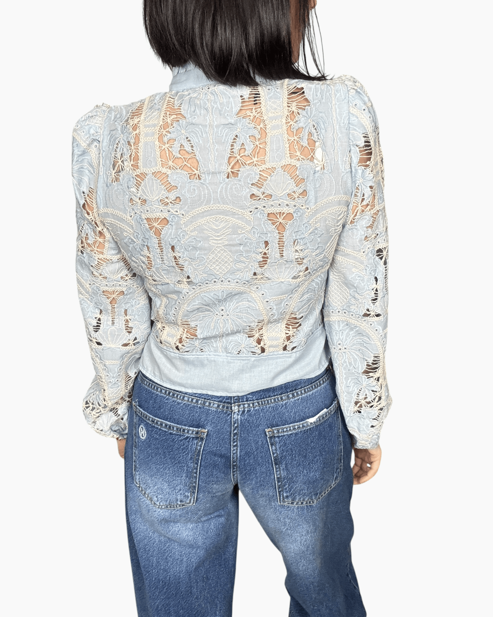 CAMICIA CON INSERTO IN PIZZO MACRAME' TENSIONE IN - XE BLU ABBIGLIAMENTO