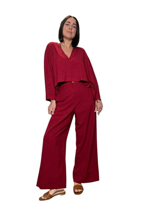 PANTALONE MISTO LINO CON RISVOLTO VICOLO