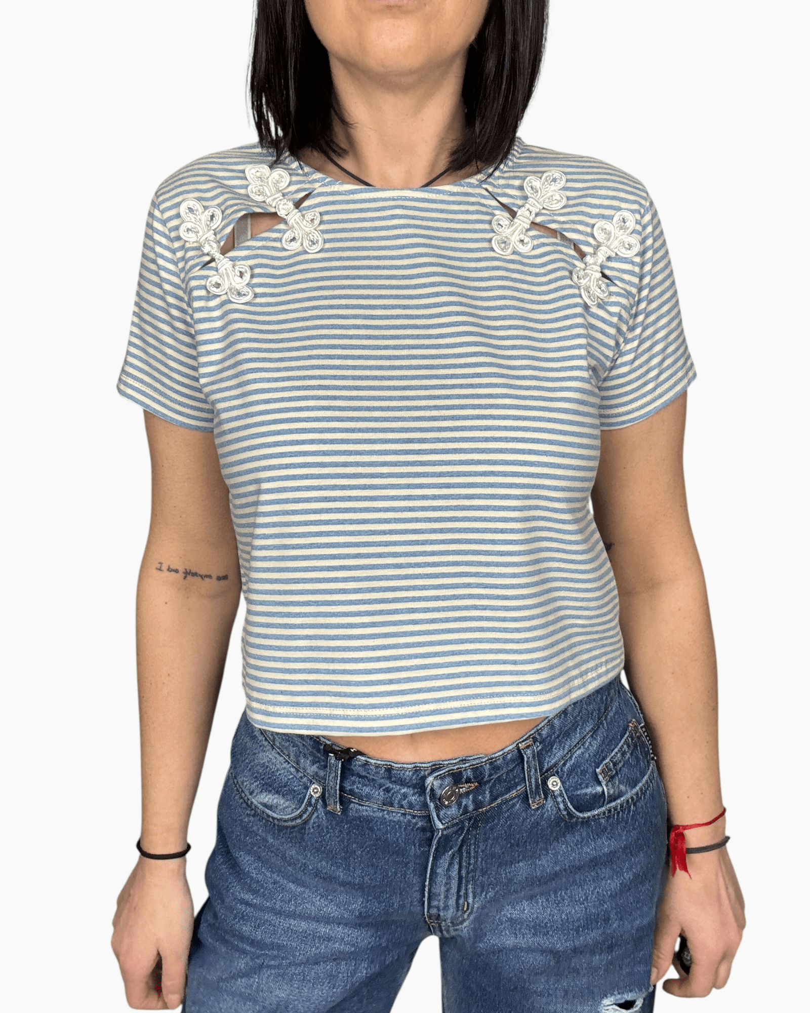 T - SHIRT RIGATA CON ALAMARI VICOLO - XE BLU ABBIGLIAMENTO