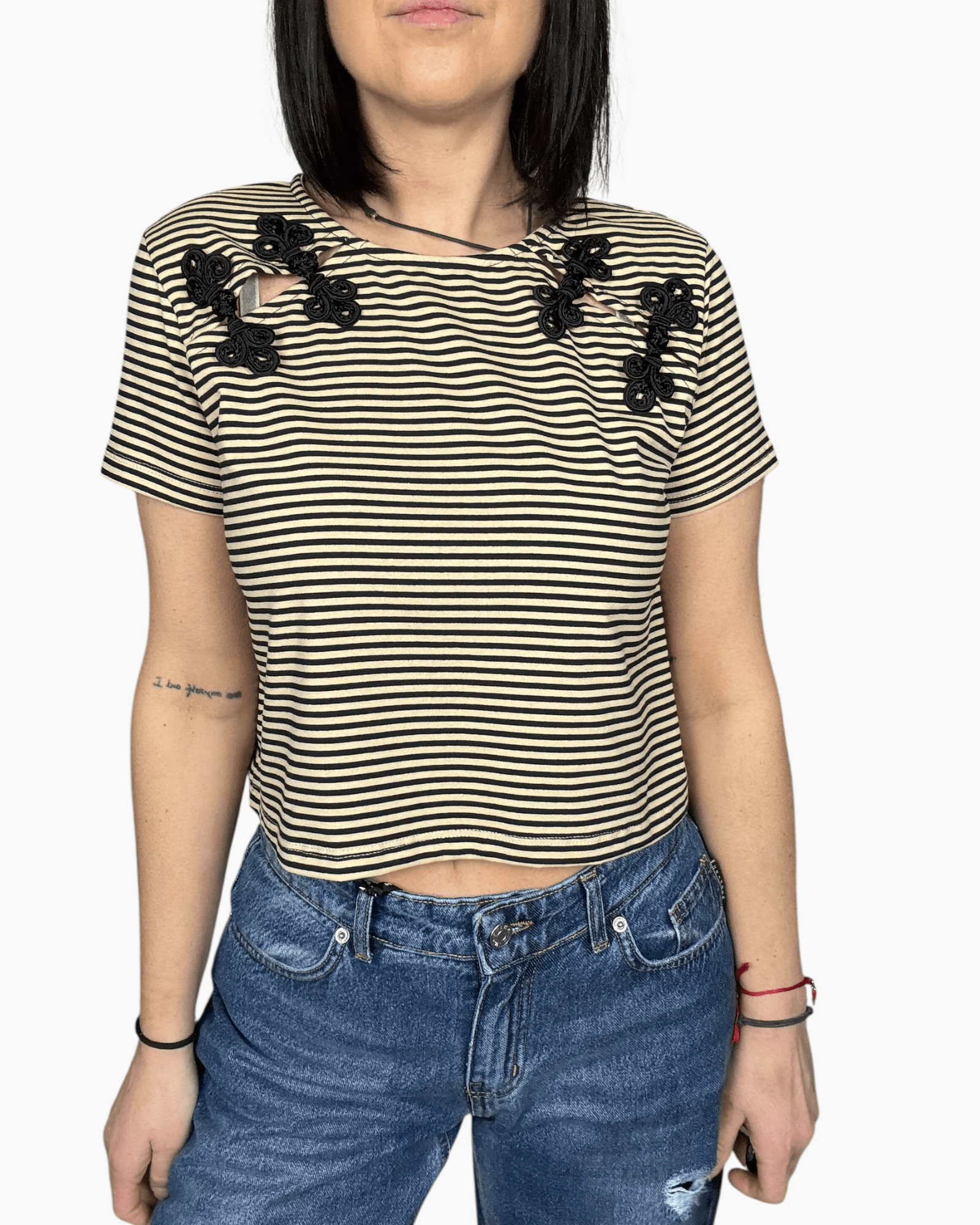 T - SHIRT RIGATA CON ALAMARI VICOLO - XE BLU ABBIGLIAMENTO