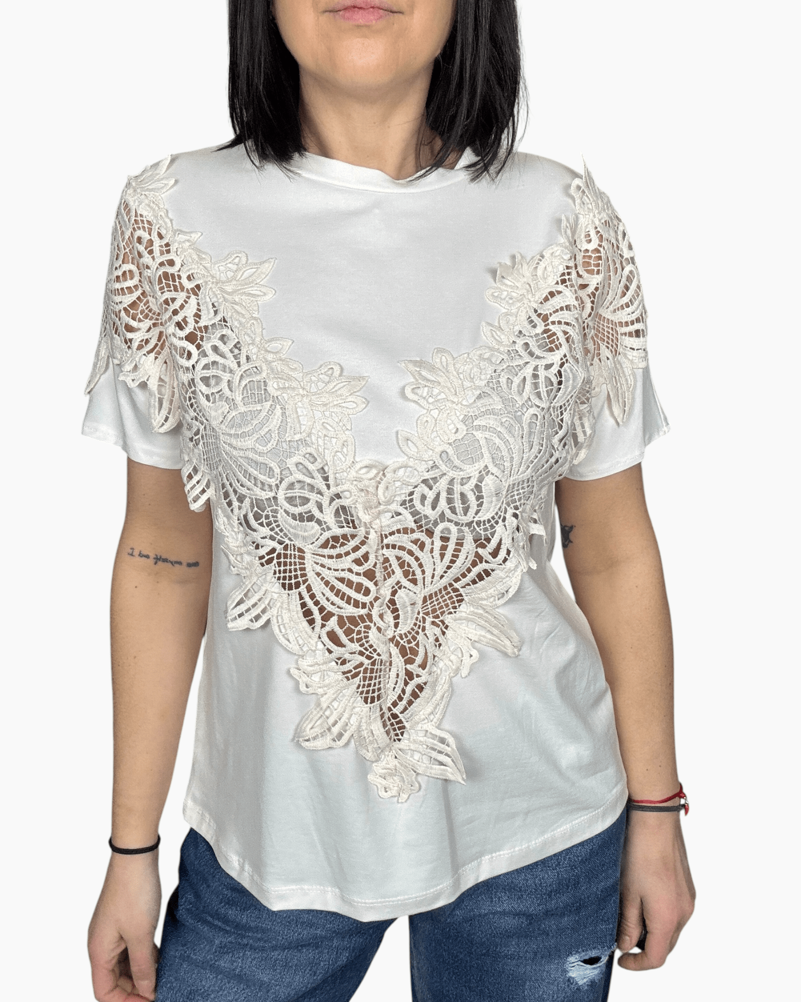 T - SHIRT INSERTO IN PIZZO VICOLO - XE BLU ABBIGLIAMENTO