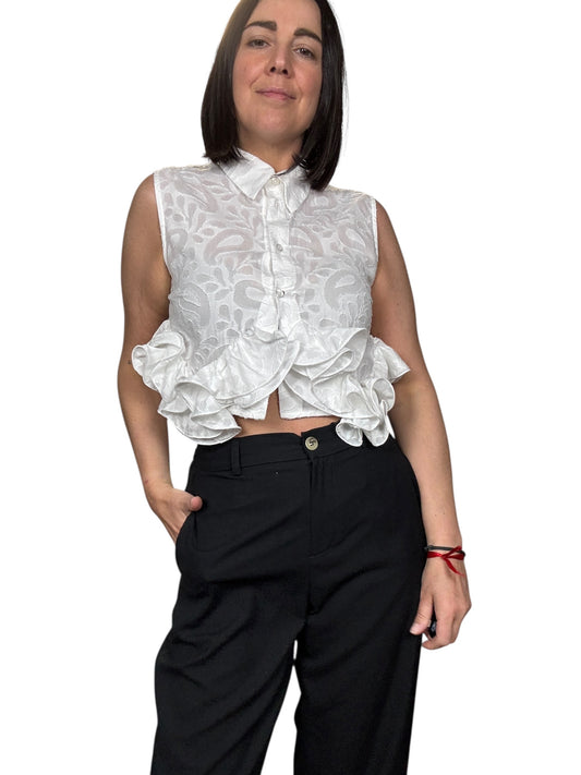 CAMICIA SMANICATA CROPPED CON VOLANT HAVEONE