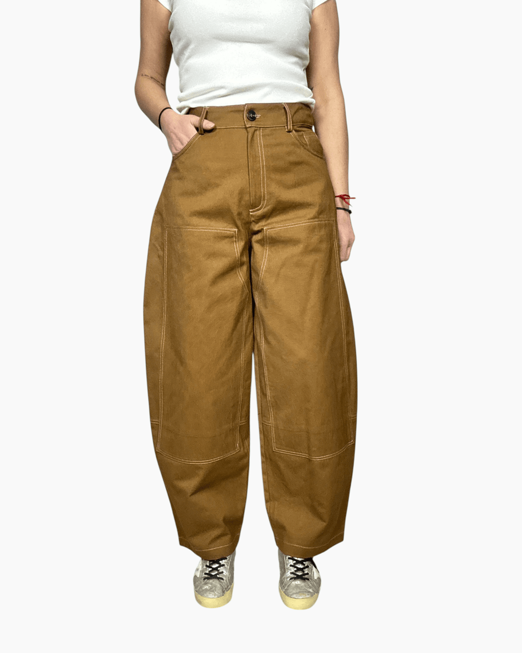 PANTALONE CON INSERTI IN ECOPELLE TENSIONE IN - XE BLU ABBIGLIAMENTO