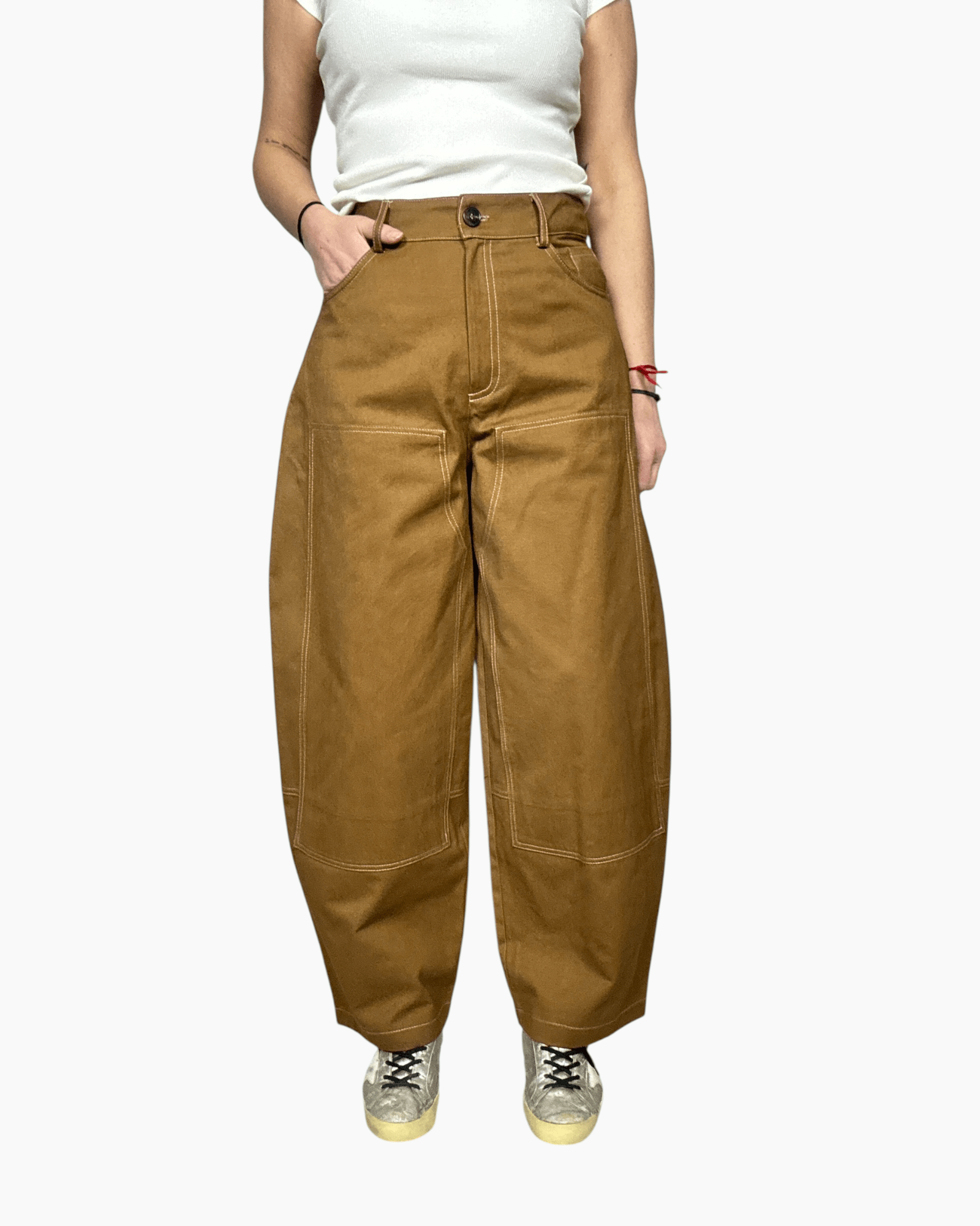 PANTALONE CON INSERTI IN ECOPELLE TENSIONE IN - XE BLU ABBIGLIAMENTO