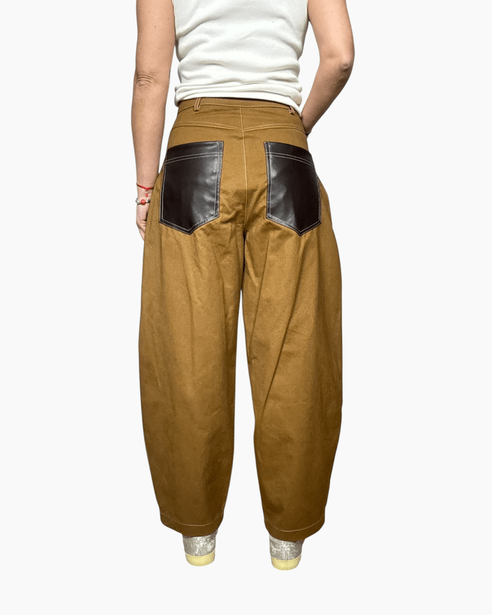 PANTALONE CON INSERTI IN ECOPELLE TENSIONE IN - XE BLU ABBIGLIAMENTO