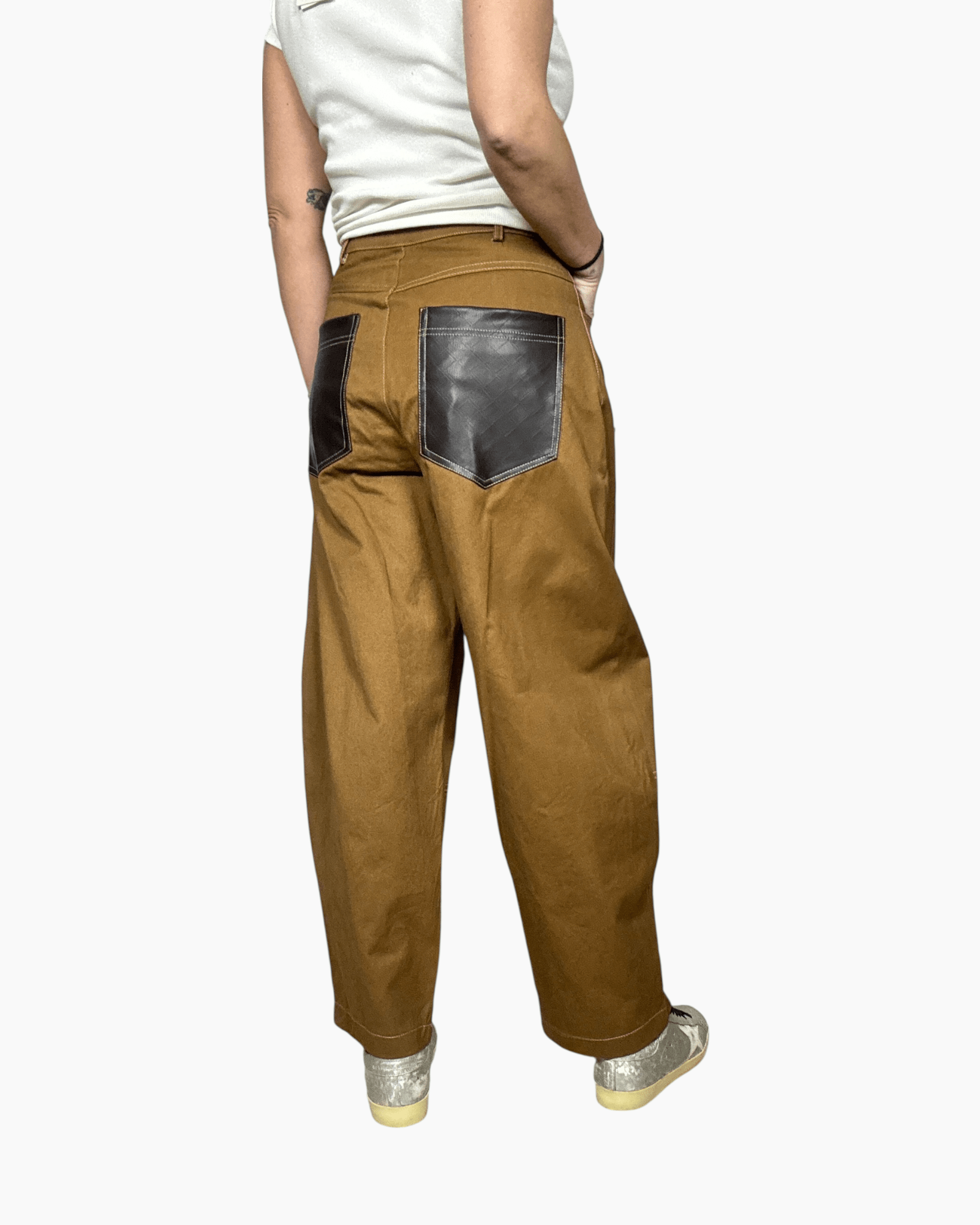 PANTALONE CON INSERTI IN ECOPELLE TENSIONE IN - XE BLU ABBIGLIAMENTO