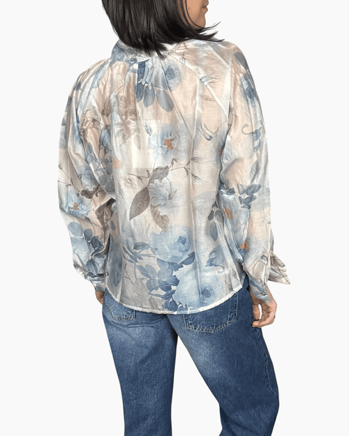 CAMICIA A FIORI CON FIOCCO SUSY MIX - XE BLU ABBIGLIAMENTO