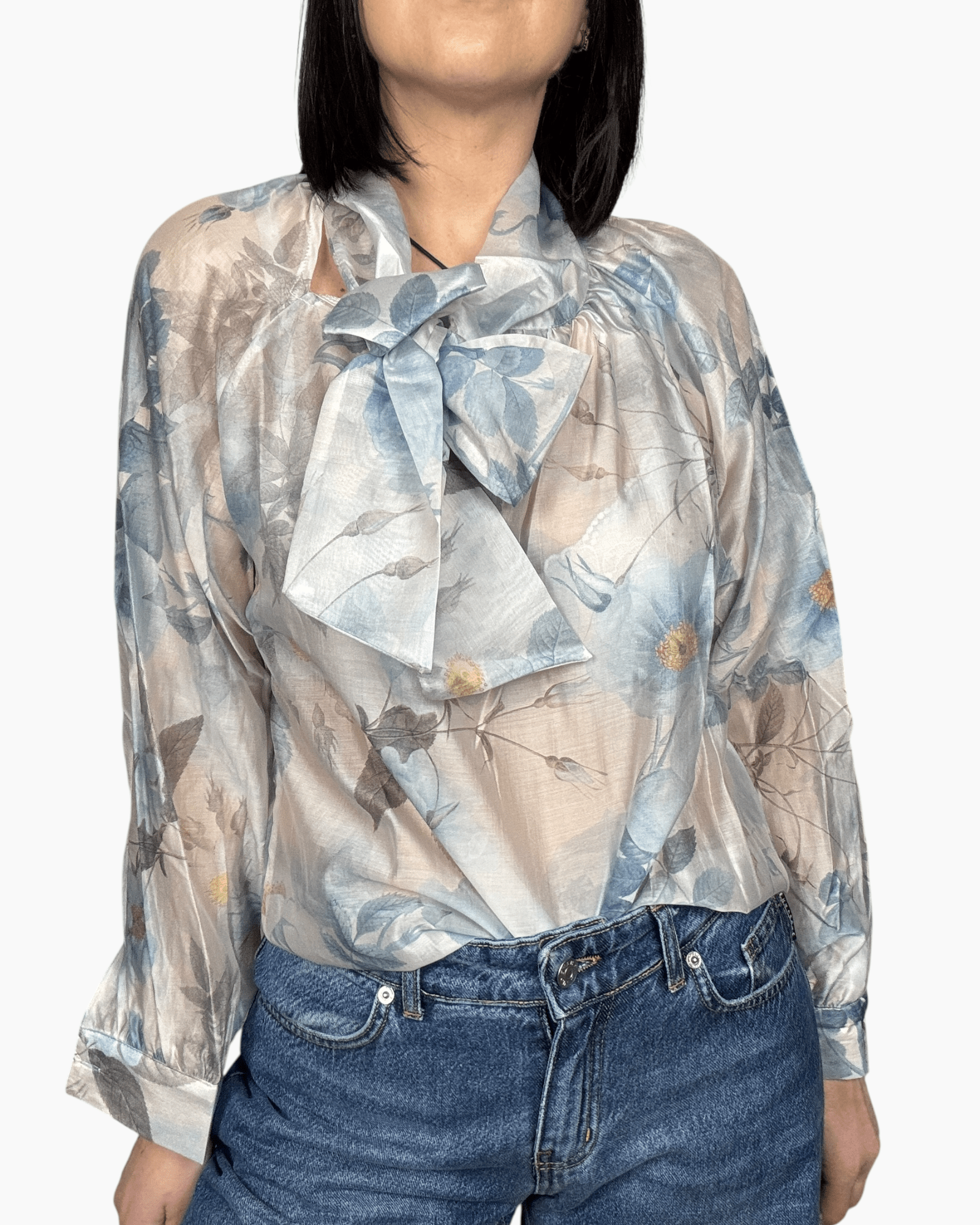 CAMICIA A FIORI CON FIOCCO SUSY MIX - XE BLU ABBIGLIAMENTO