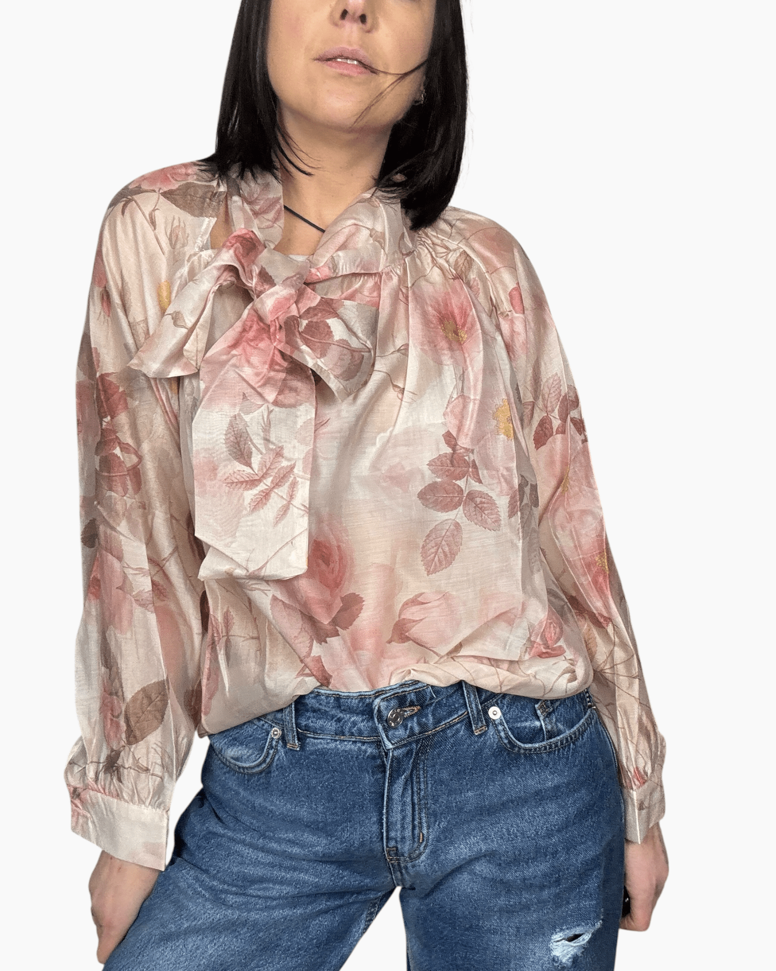 CAMICIA A FIORI CON FIOCCO SUSY MIX - XE BLU ABBIGLIAMENTO