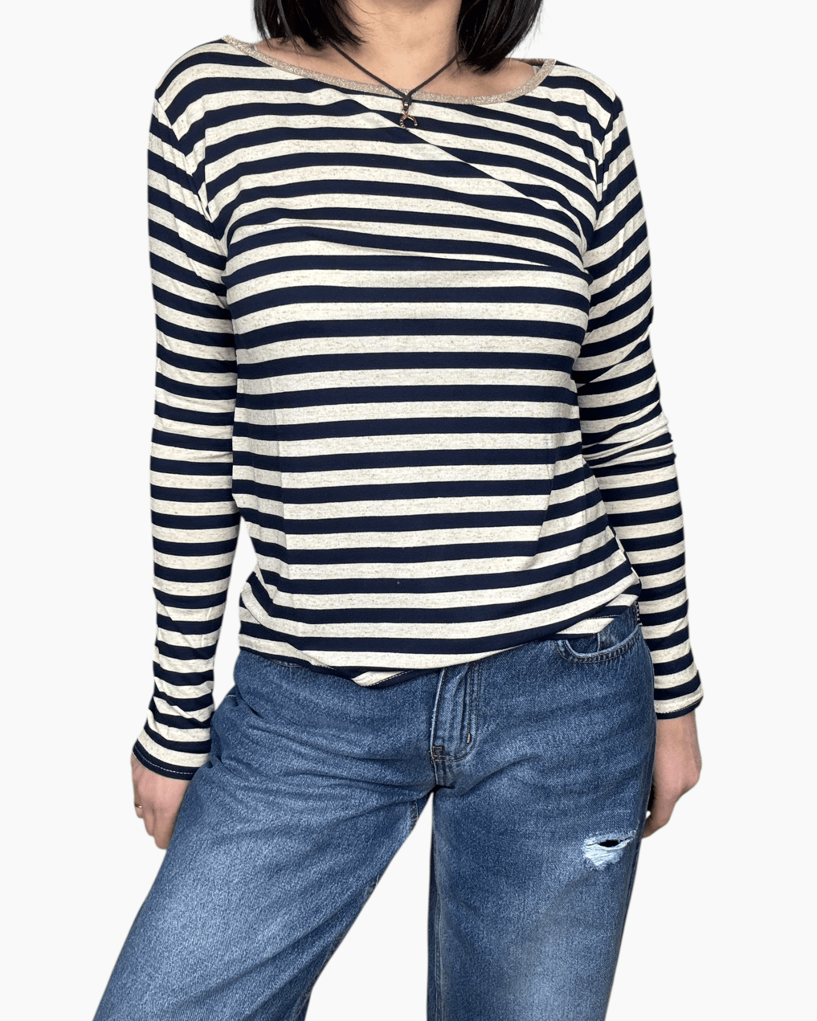 MAGLIETTA RIGATA CON PROFILO SUSY MIX - XE BLU ABBIGLIAMENTO