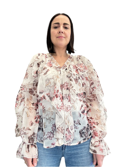 CAMICIA CON VOLANT A FIORI SUSY MIX