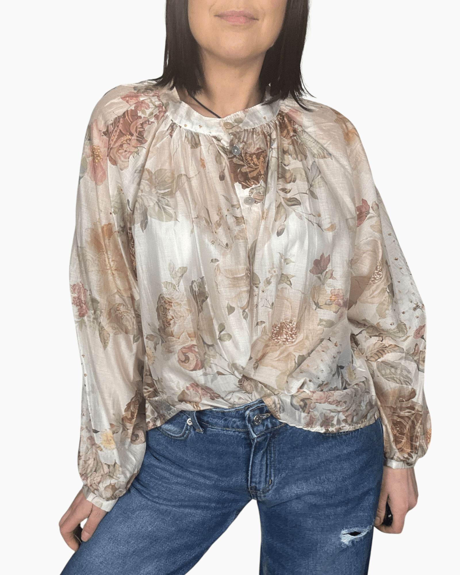 CAMICIA MANICA A KIMONO STAMPA FLOREALE SUSY MIX - XE BLU ABBIGLIAMENTO