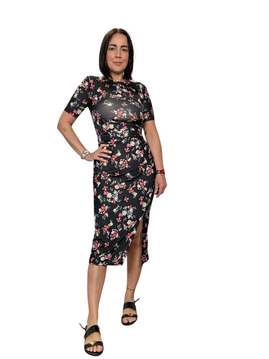 ABITO MIDI DRAPPEGGIATO STAMPA FLOREALE SUSY MIX