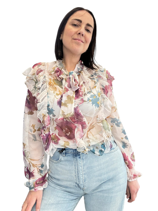 CAMICIA A FIORI CON FIOCCO E VOLANT SUSY MIX