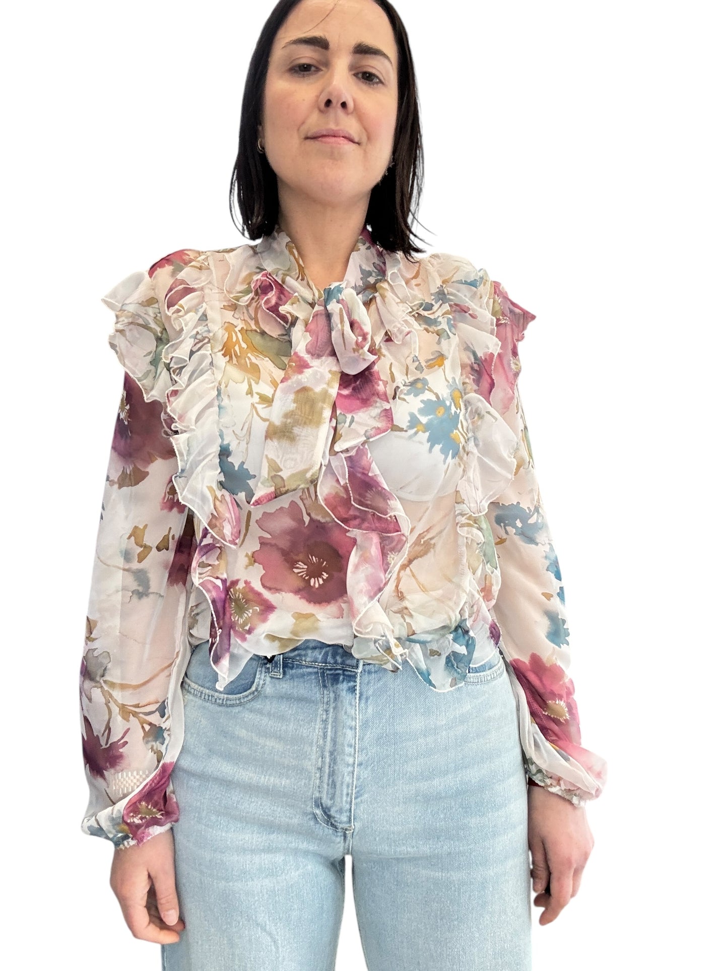 CAMICIA A FIORI CON FIOCCO E VOLANT SUSY MIX