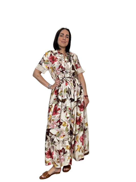 ABITO CHEMISIER A FIORI CON PASSAMANERIA SUSY MIX