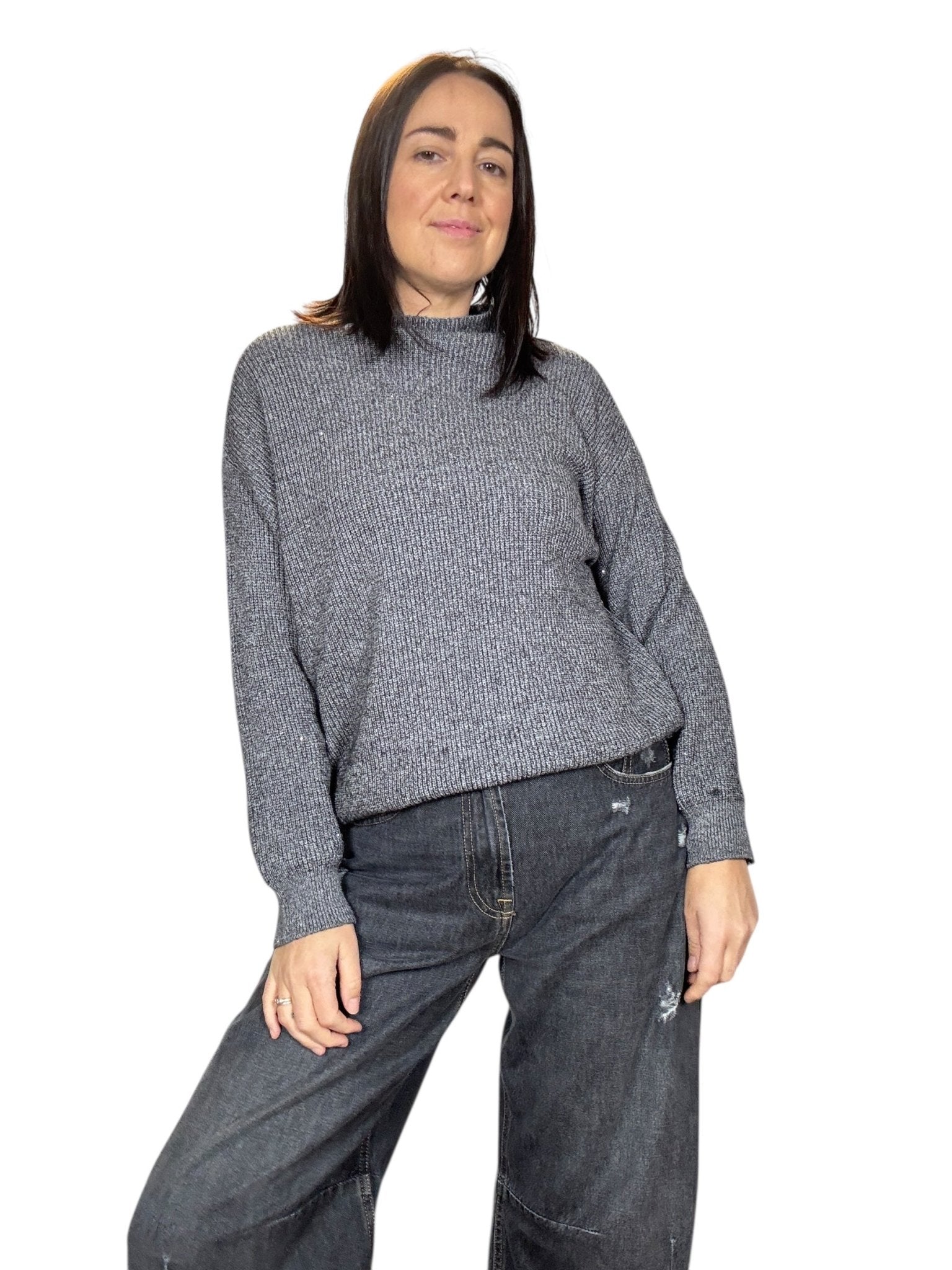 MAGLIA COLLO A LUPETTO CON MICROPAILLETTES HAVEONE - XE BLU ABBIGLIAMENTO