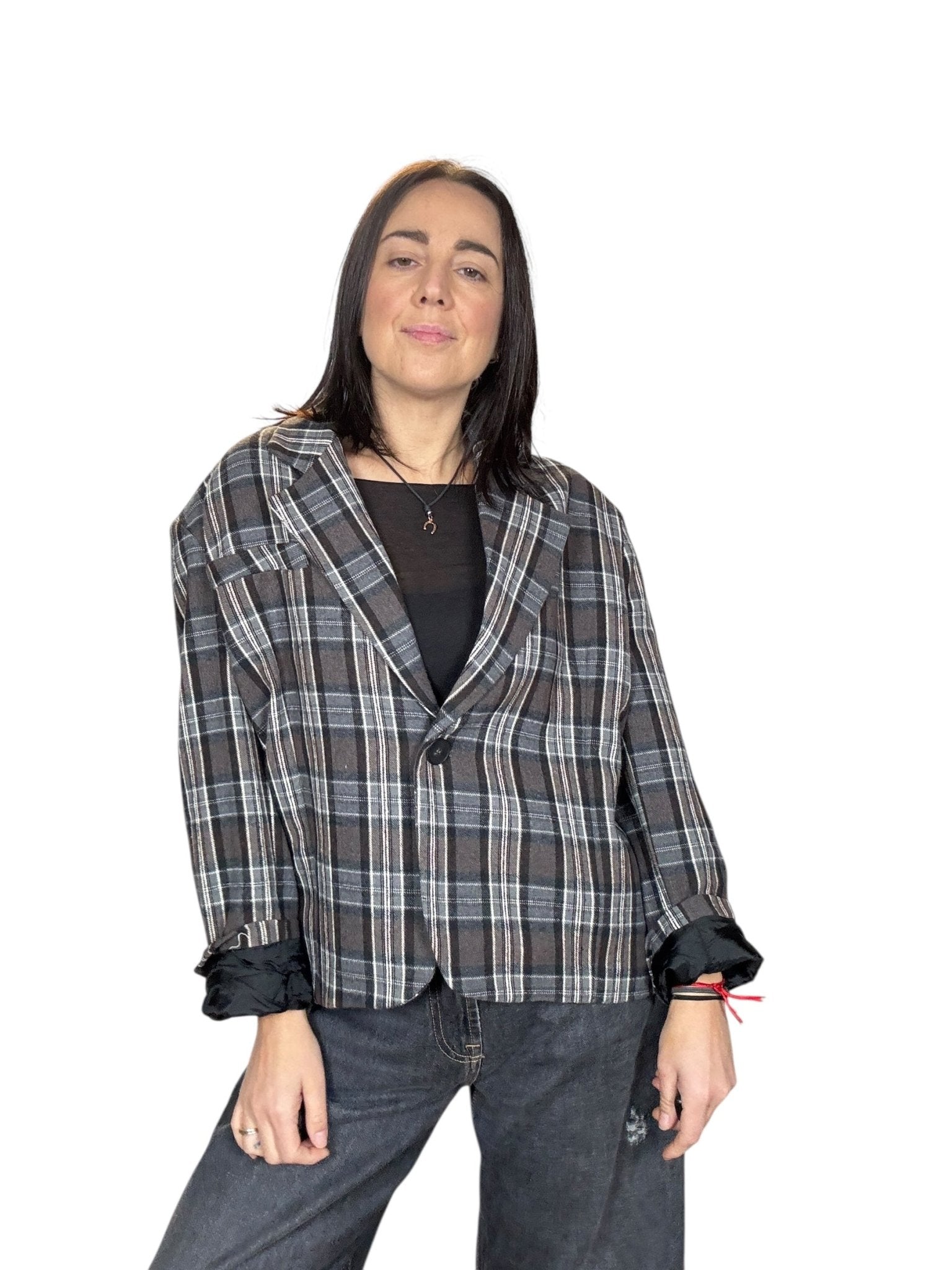 GIACCA CHECK CON CRAVATTA TENSIONE IN - XE BLU ABBIGLIAMENTO