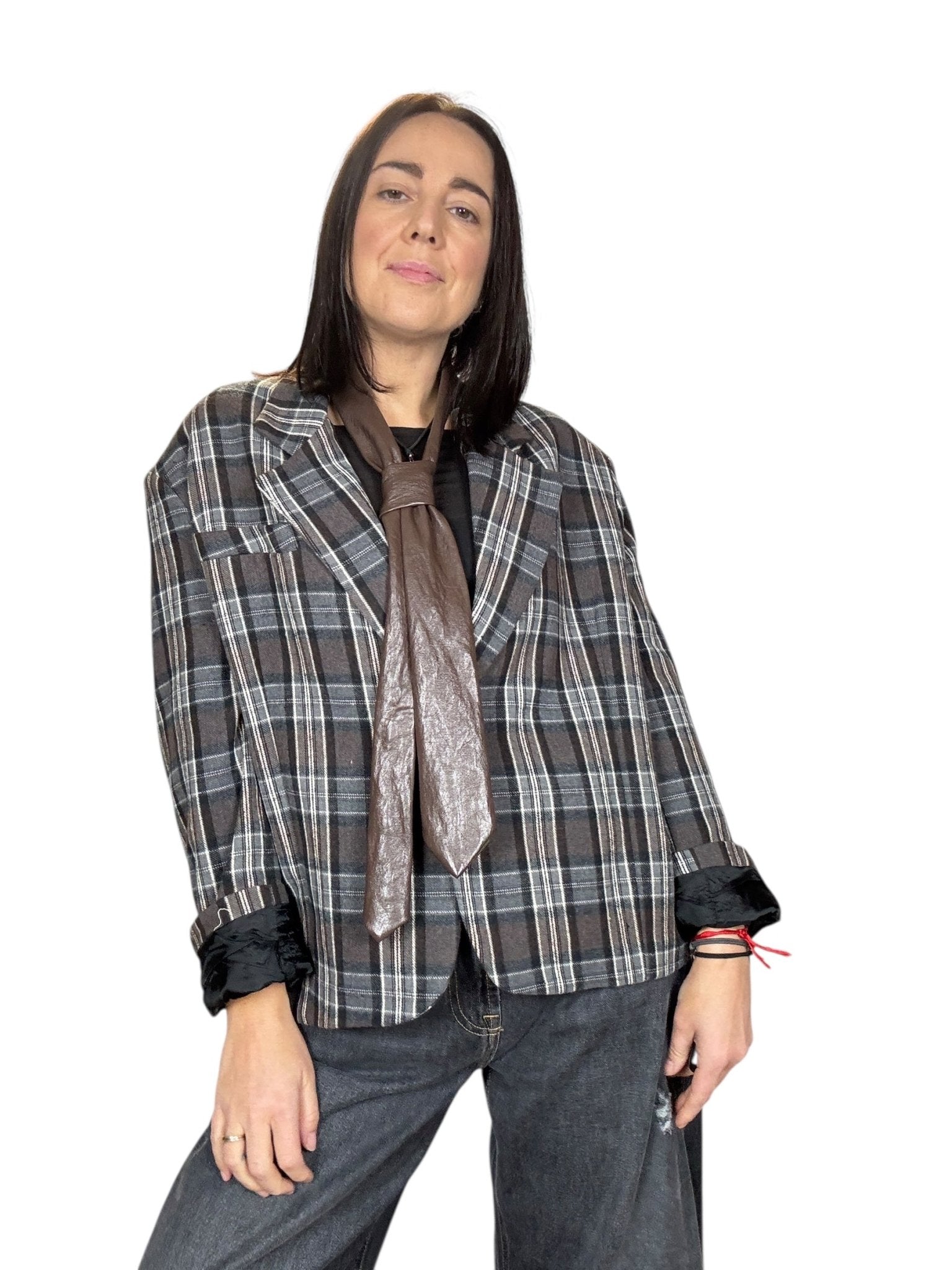 GIACCA CHECK CON CRAVATTA TENSIONE IN - XE BLU ABBIGLIAMENTO