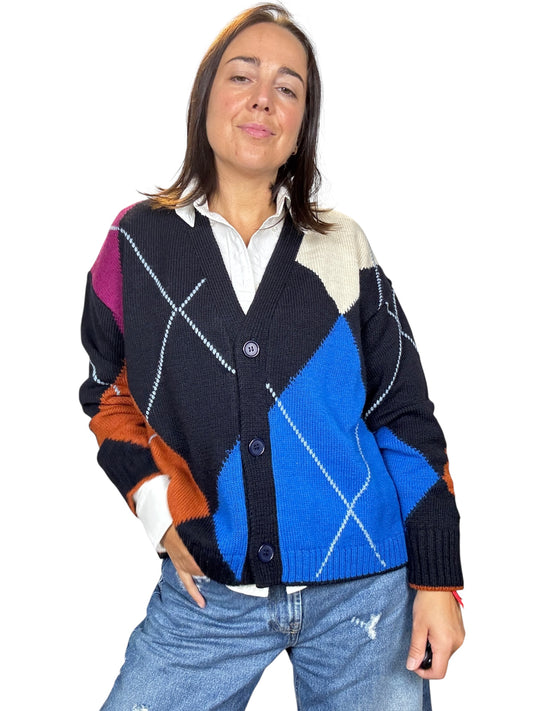 CARDIGAN A ROMBI TENSIONE IN