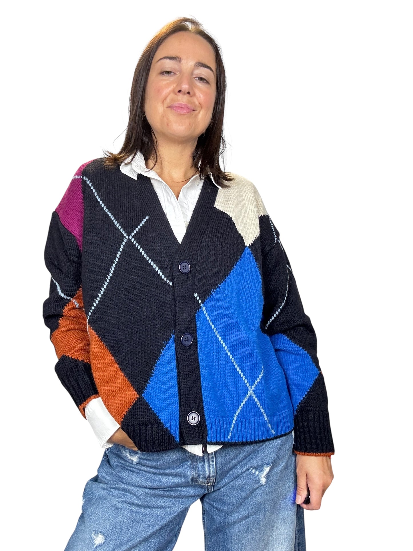 CARDIGAN A ROMBI TENSIONE IN