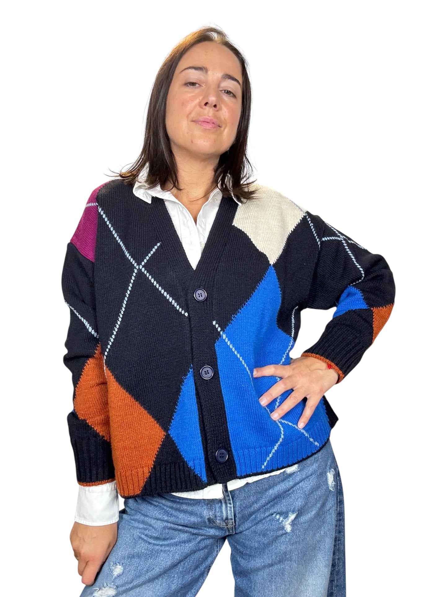 CARDIGAN A ROMBI TENSIONE IN