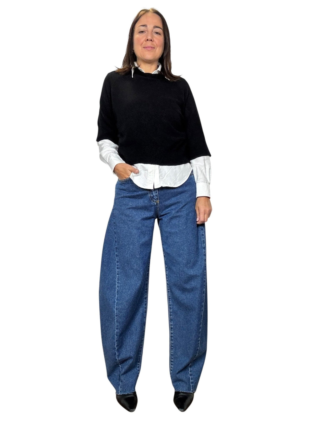 JEANS CARROT CUCITURA TENSIONE IN - XE BLU ABBIGLIAMENTO