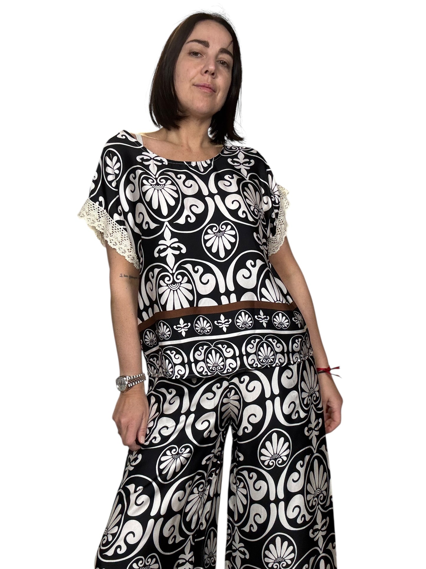 CAMICIA ETNICA BIANCO-NERO SUSY MIX