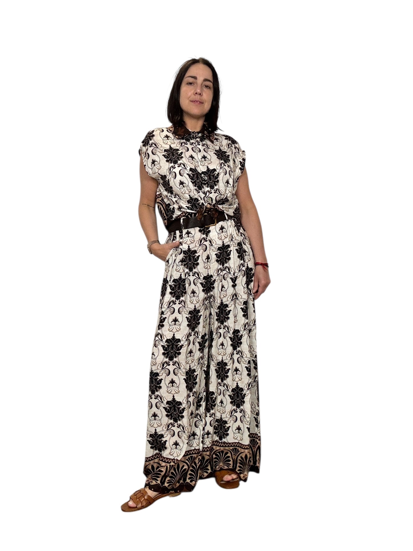 CAMICIA ANNODATA STAMPA ETNICA MARRONE-NERO SUSY MIX