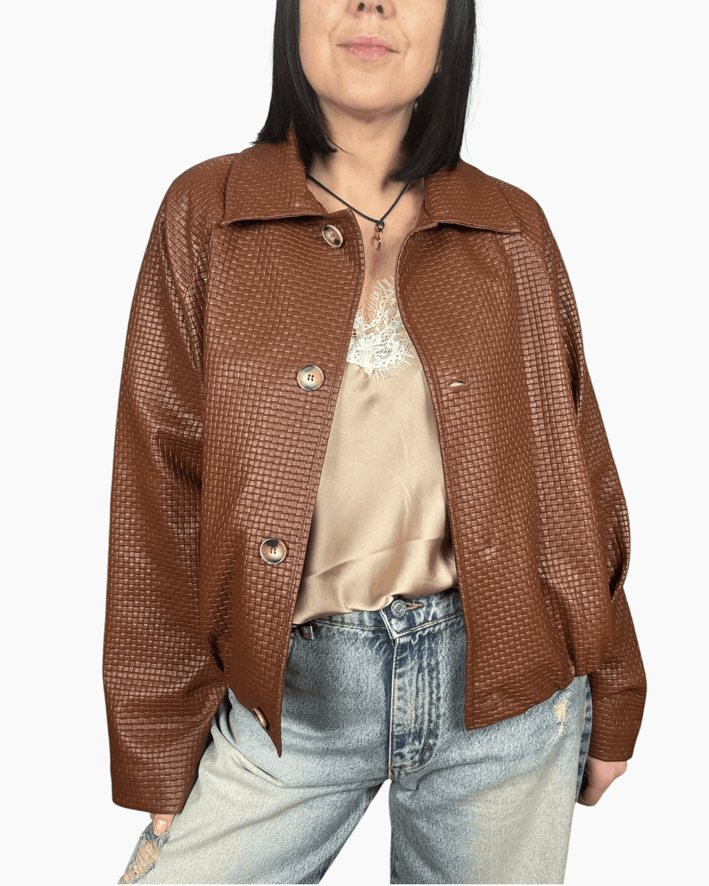 BOMBER OPERATO IN ECOPELLE HAVEONE - XE BLU ABBIGLIAMENTO