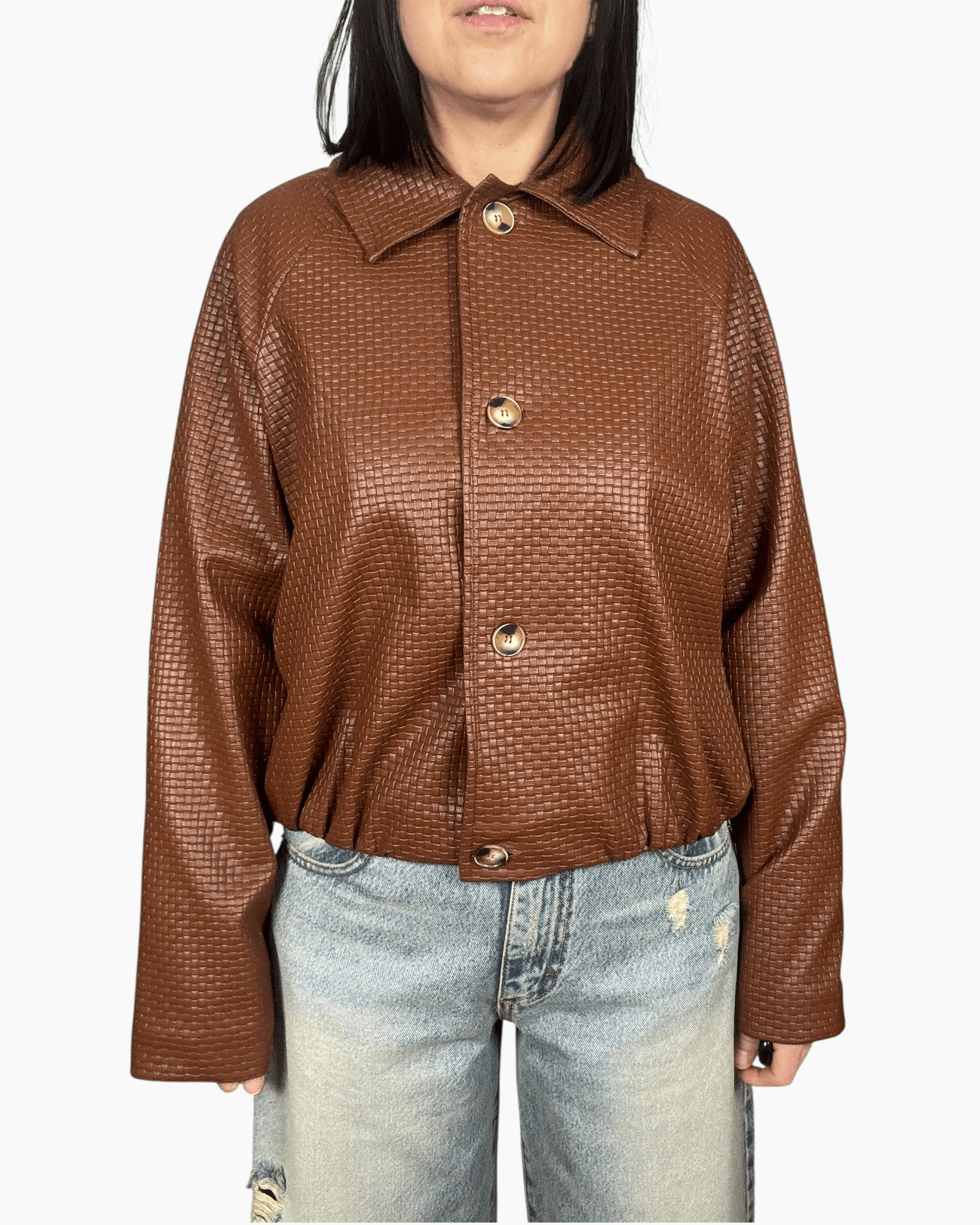 BOMBER OPERATO IN ECOPELLE HAVEONE - XE BLU ABBIGLIAMENTO