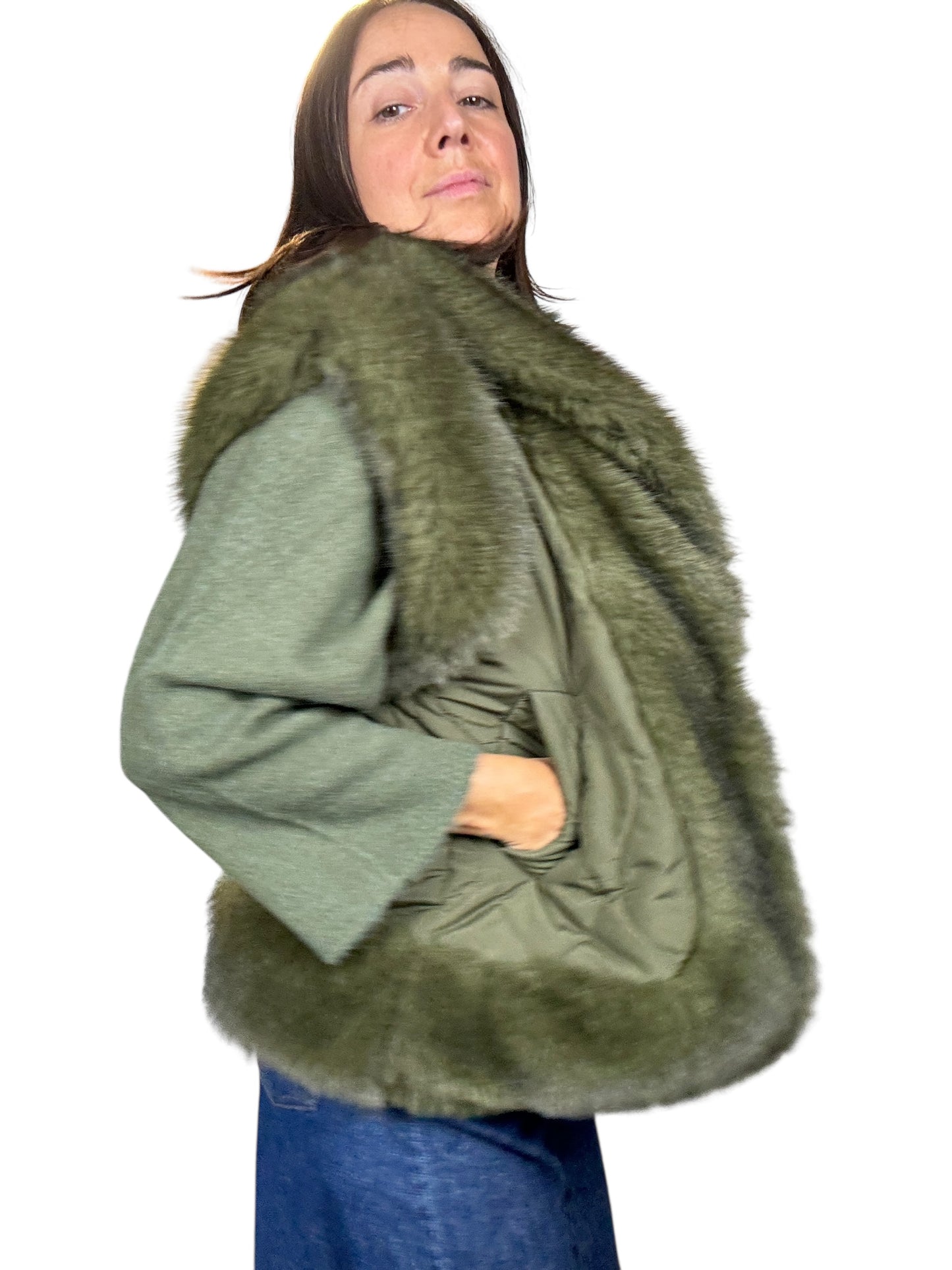 GILET PELO VERDE MILITARE TENSIONE IN