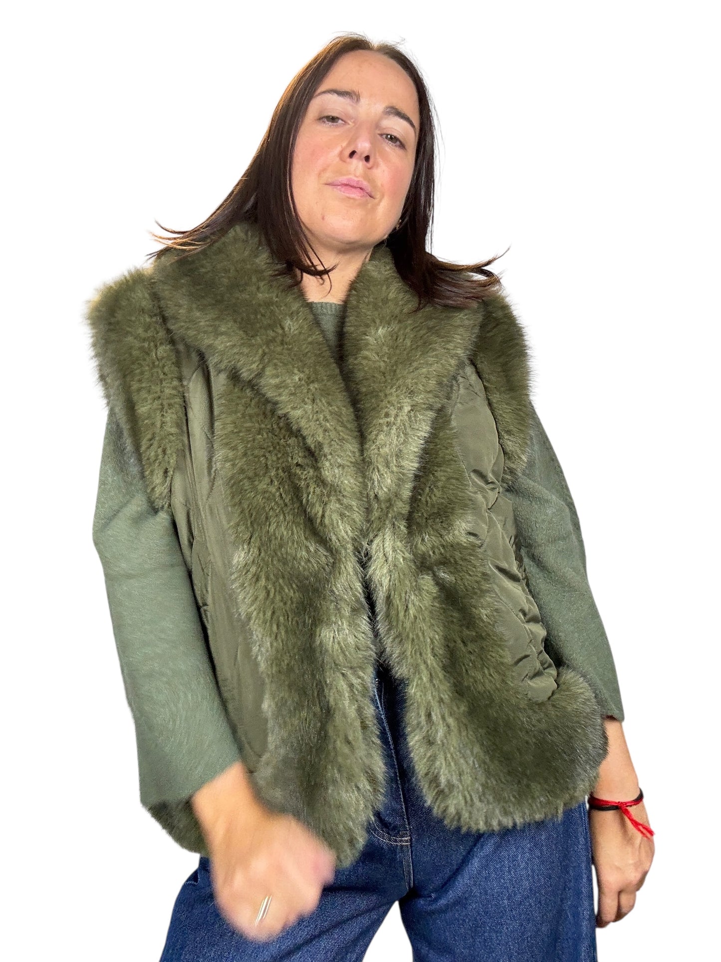 GILET PELO VERDE MILITARE TENSIONE IN