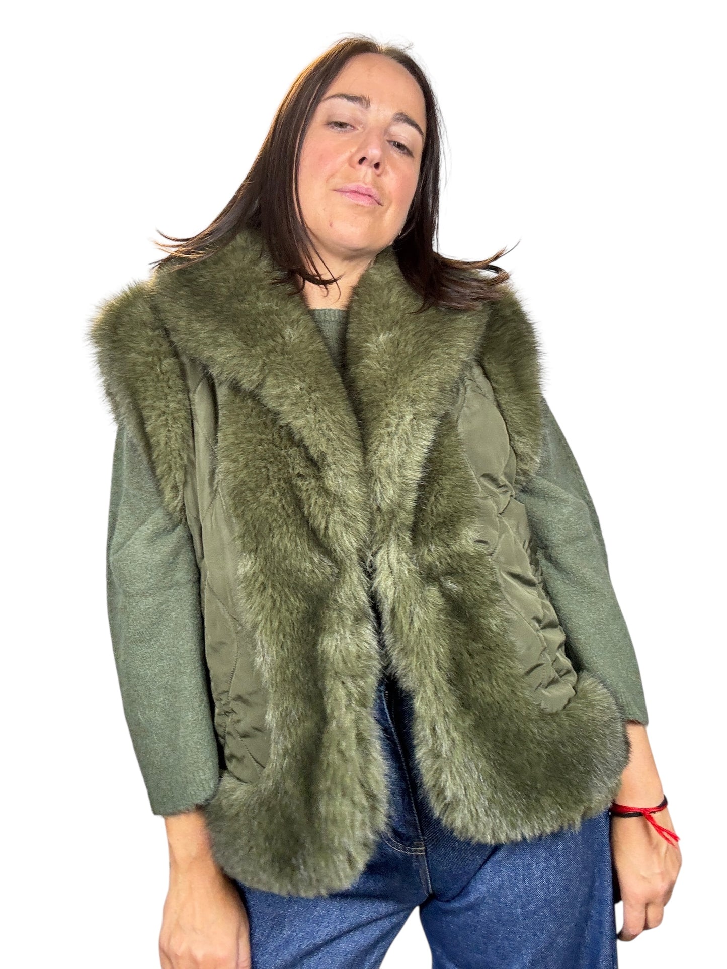 GILET PELO VERDE MILITARE TENSIONE IN