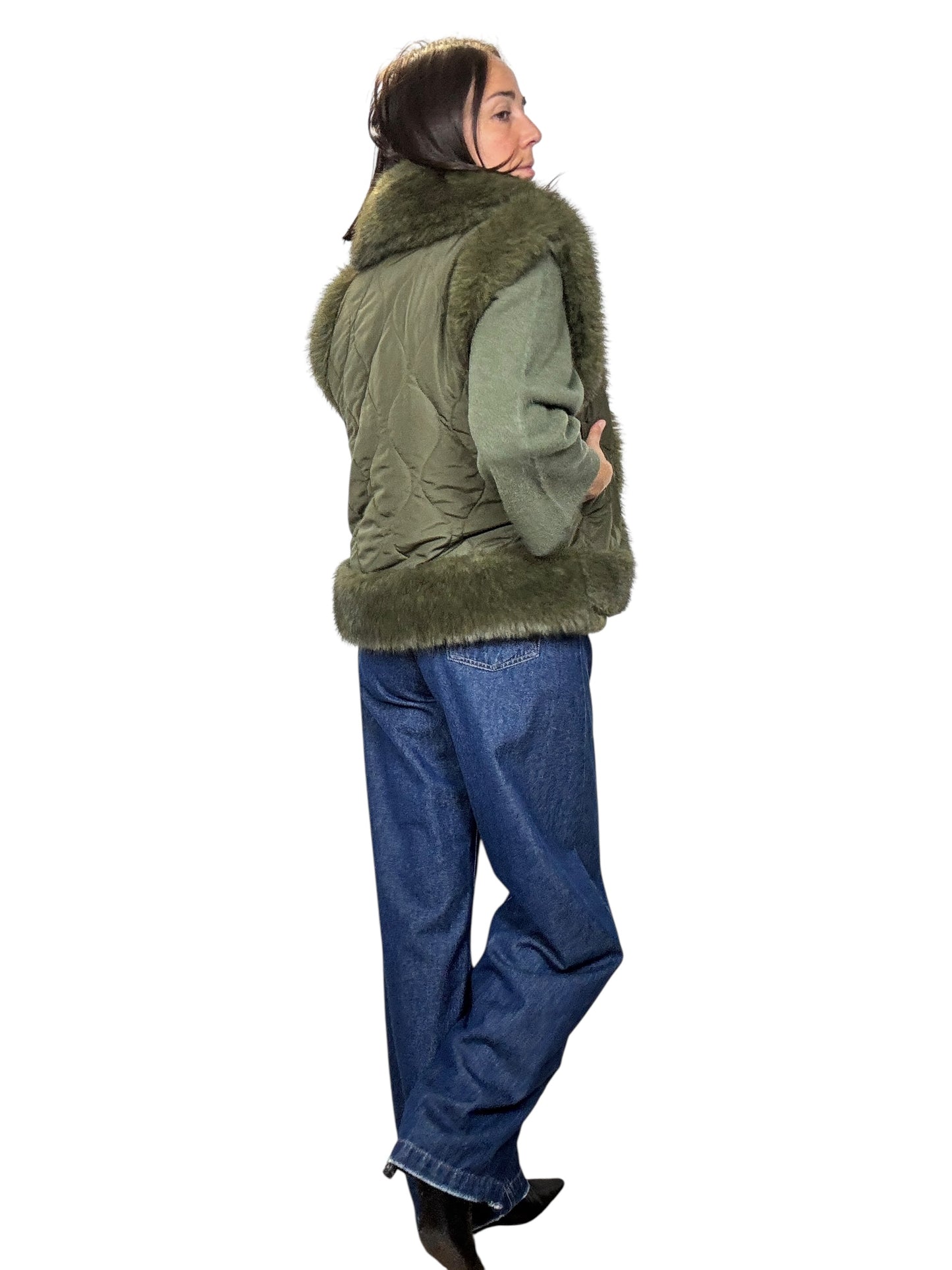 GILET PELO VERDE MILITARE TENSIONE IN