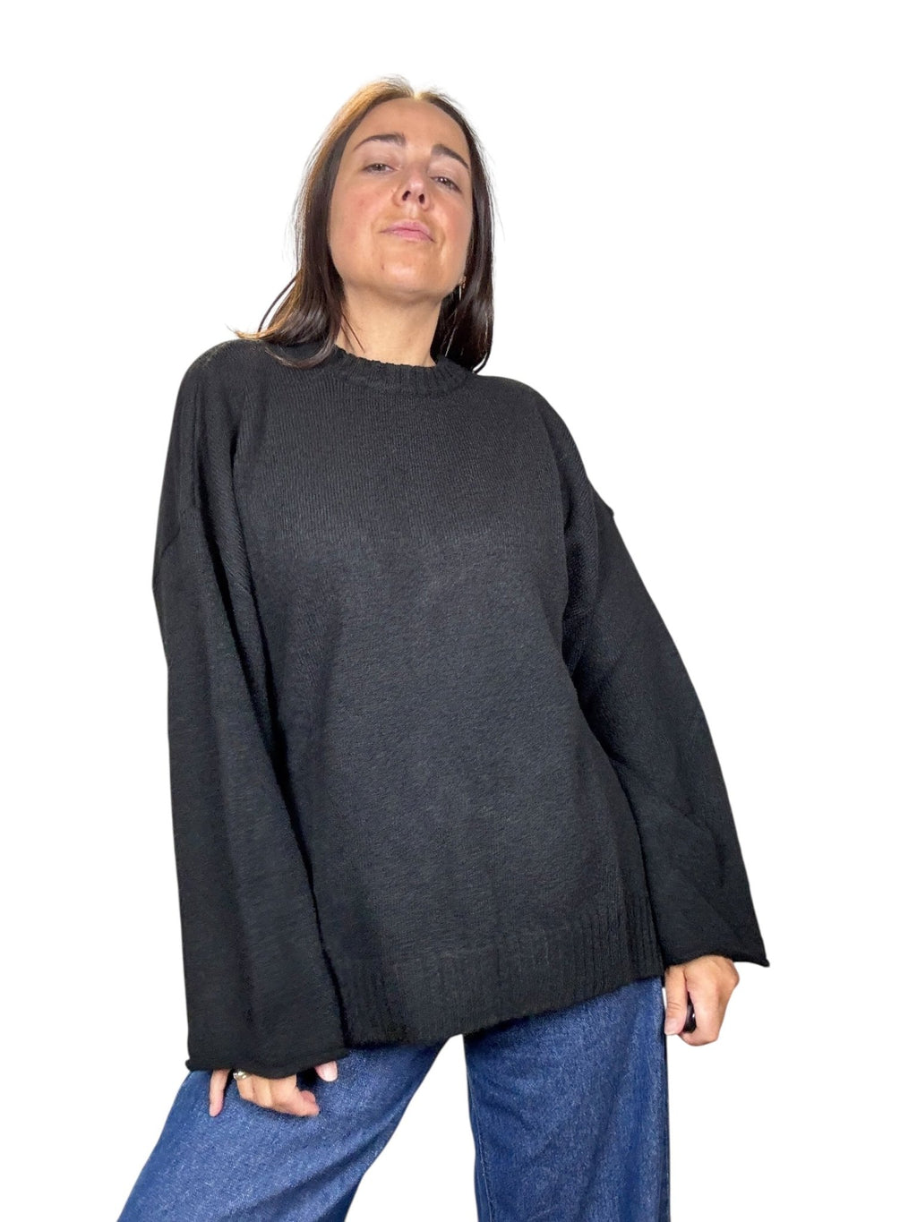 MAGLIA GIROCOLLO OVER CON MANICA LARGA KONTATTO - XE BLU ABBIGLIAMENTO