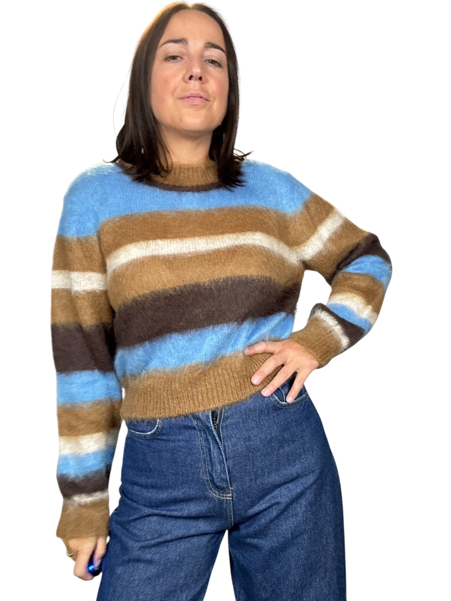 MAGLIA A RIGHE AZZURRO-BEIGE KONTATTO