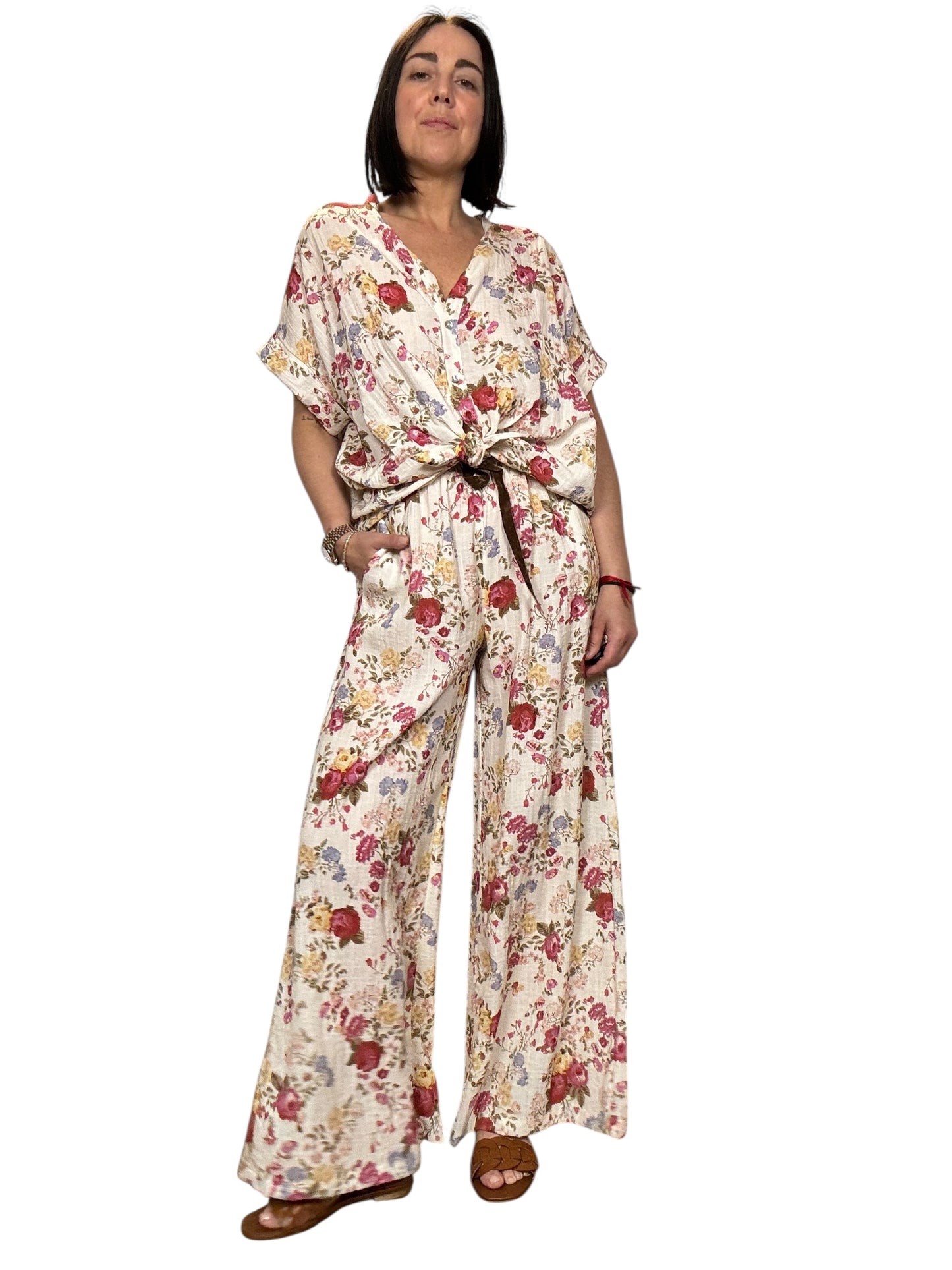 PANTALONE A FIORI TENSIONE IN