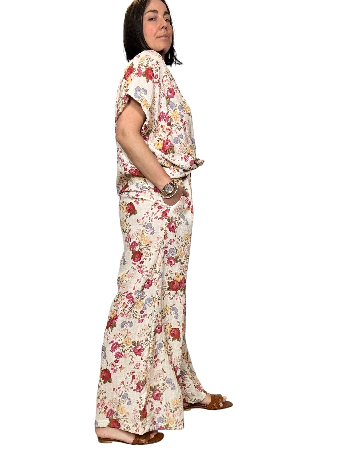 PANTALONE A FIORI TENSIONE IN