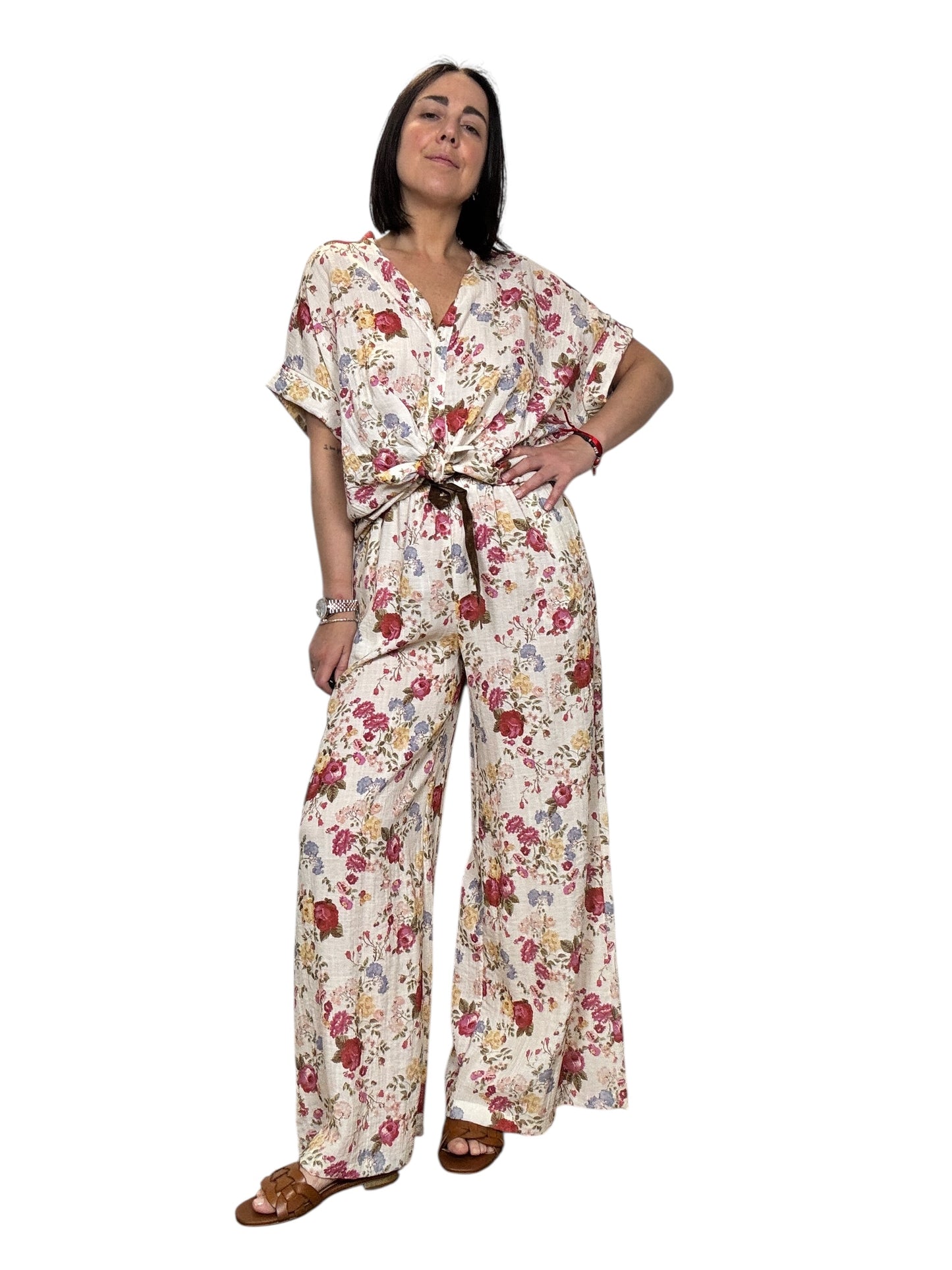 PANTALONE A FIORI TENSIONE IN