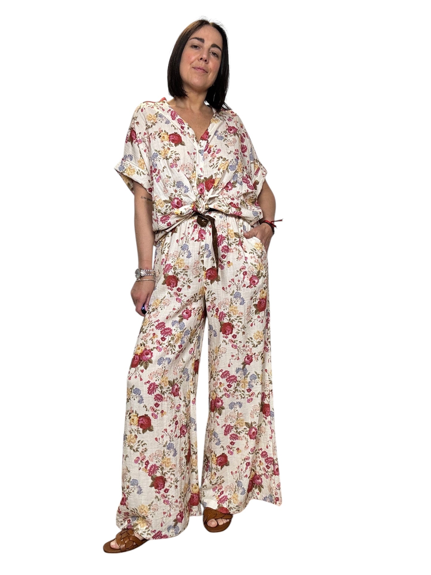 PANTALONE A FIORI TENSIONE IN