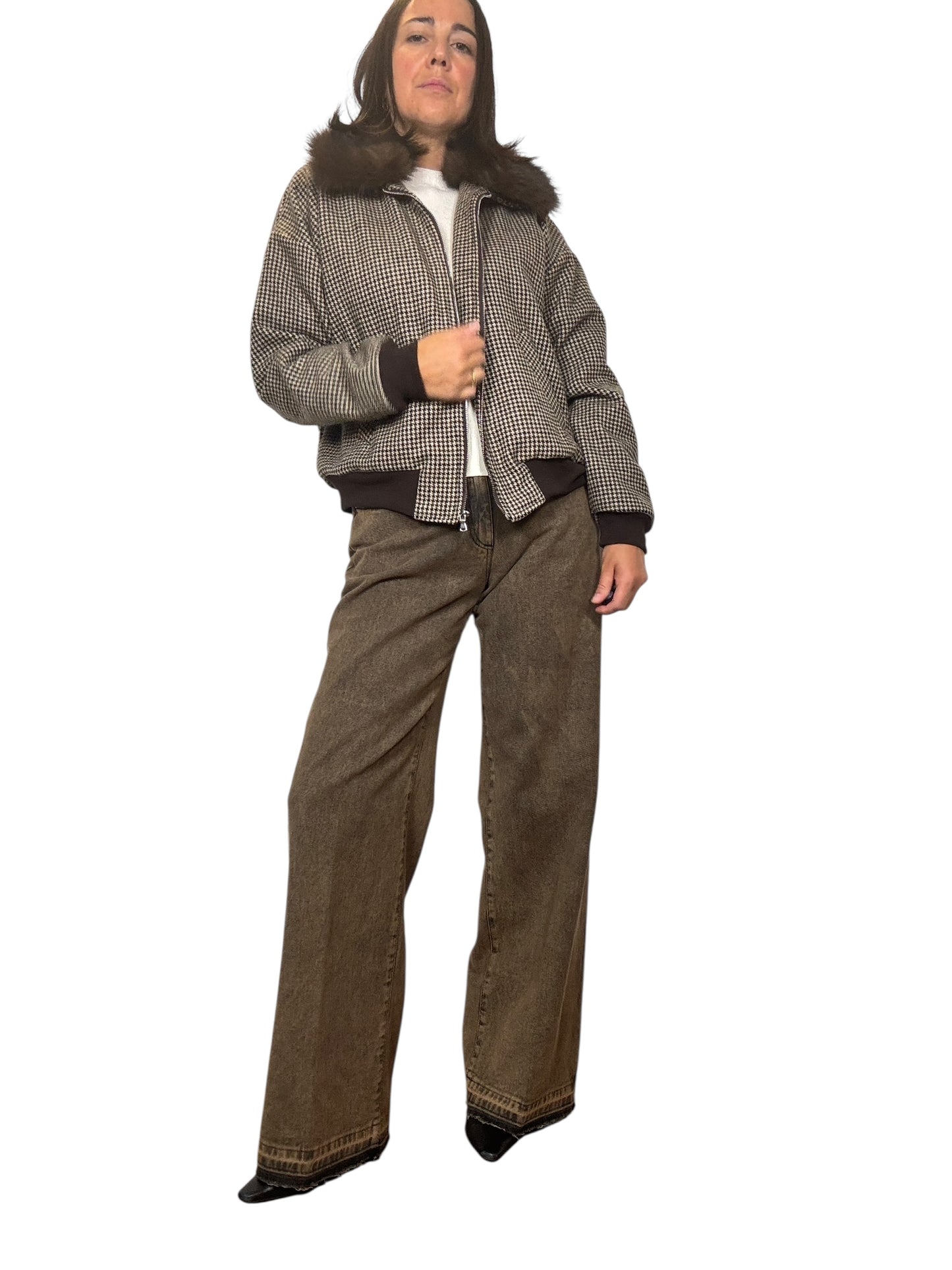 BOMBER A QUADRETTI CON COLLO IN ECOPELLICCIA SUSY MIX