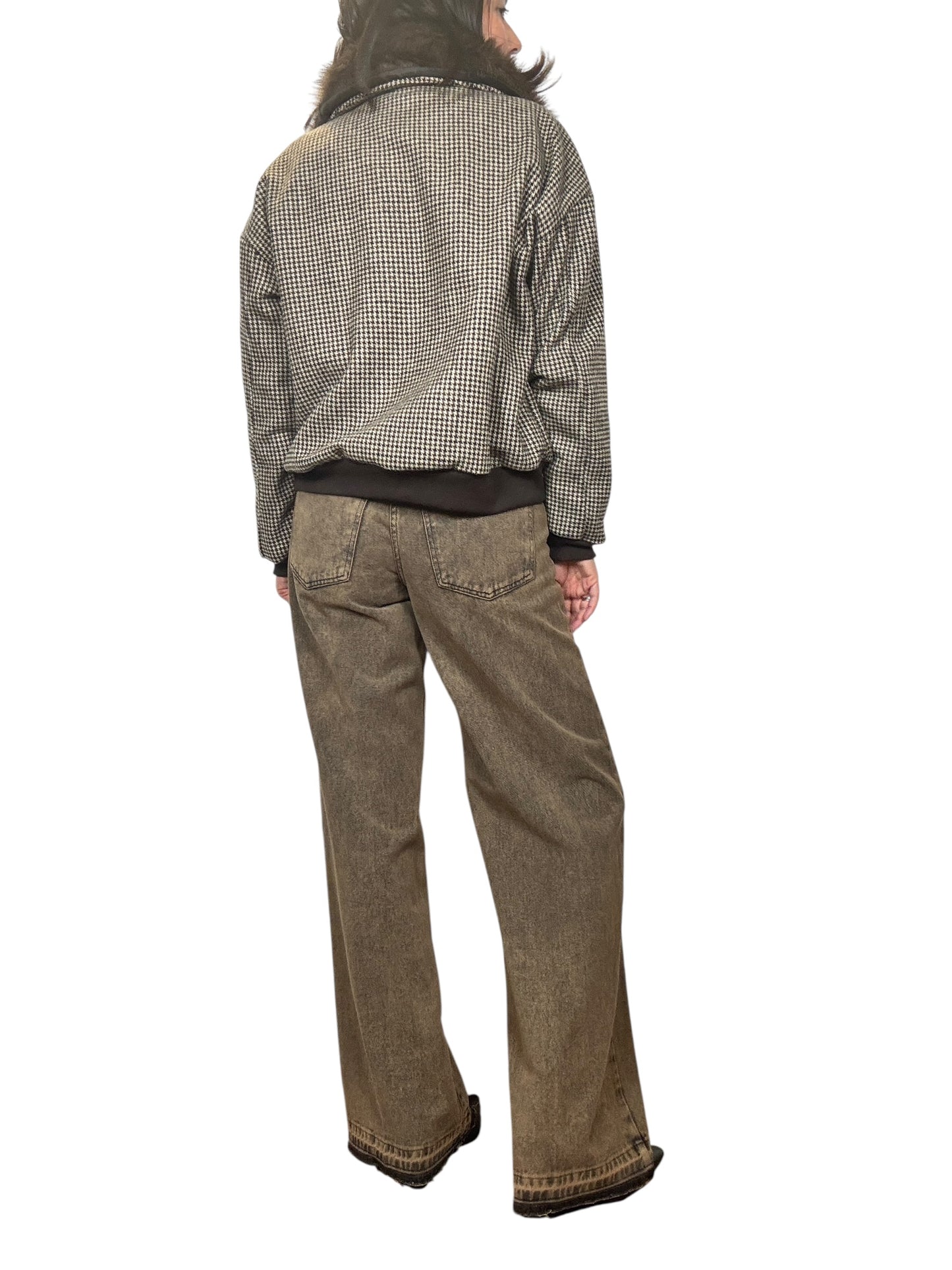 BOMBER A QUADRETTI CON COLLO IN ECOPELLICCIA SUSY MIX