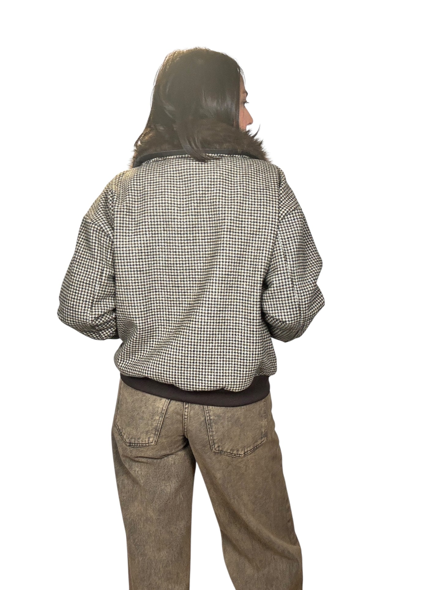 BOMBER A QUADRETTI CON COLLO IN ECOPELLICCIA SUSY MIX