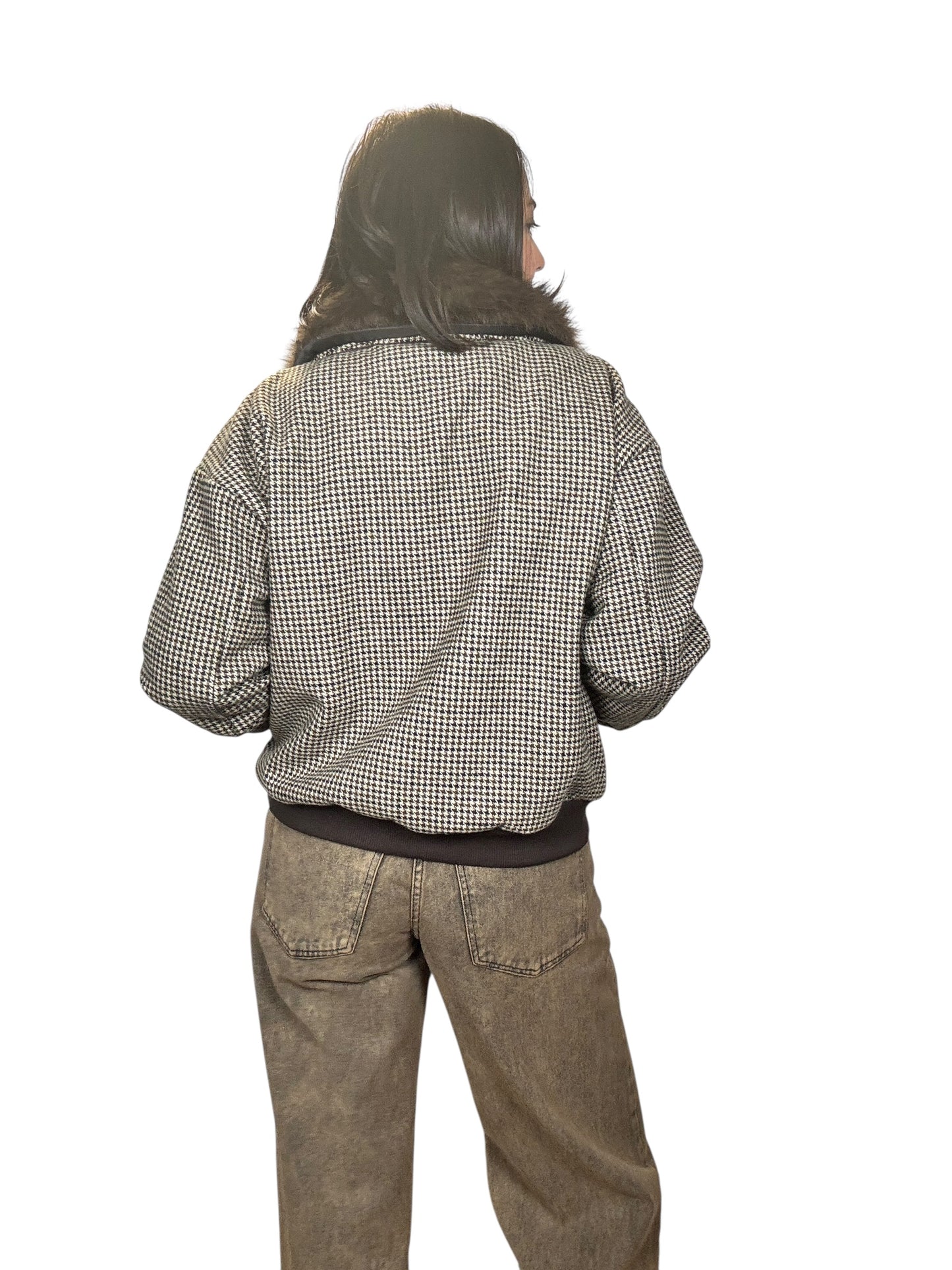 BOMBER A QUADRETTI CON COLLO IN ECOPELLICCIA SUSY MIX