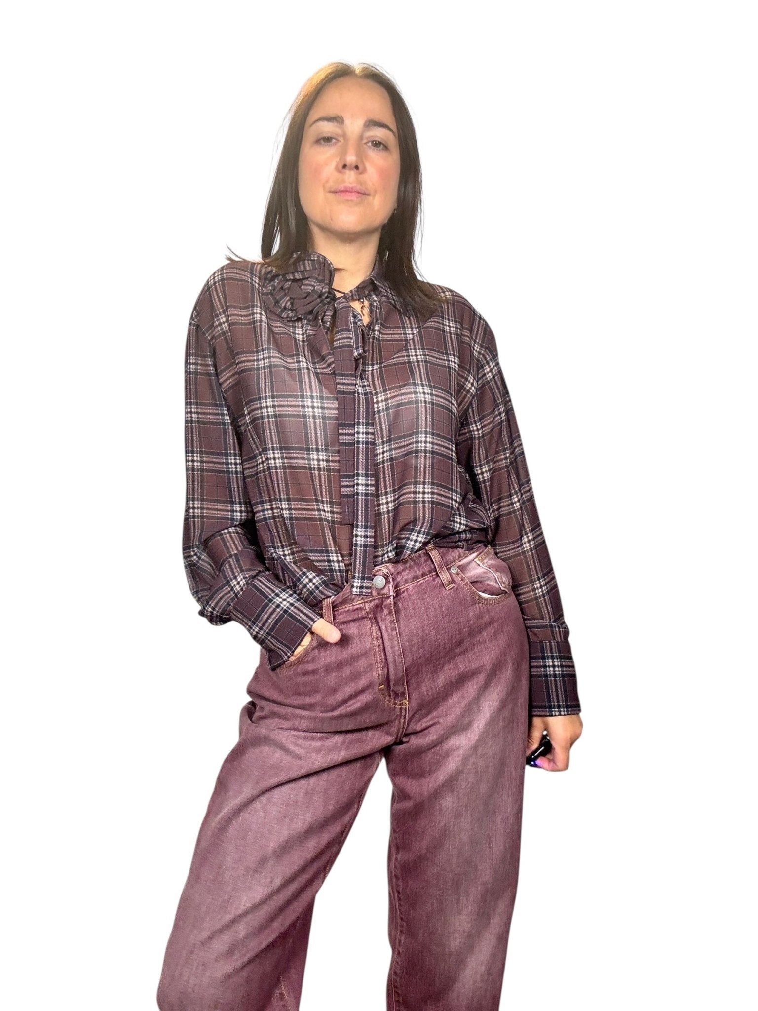 CAMICIA A QUADRI CON APPLICAZIONE SUSY MIX - XE BLU ABBIGLIAMENTO